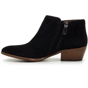 8W Black Suede Leather Low Top Boot Round Toe Cuban Block Heel Side Zip Hi Lo